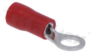 Ring terminal; M4; for wire 0.5-1.25mm2; tinned brass; isolated red; Imax - 19A