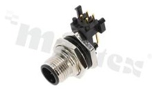 Gniazdo M12; kodowanie A; 4-stykowe; męskie; 4A; na panel; z nakrętką z przodu; PCB; IP68