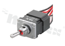 Przełącznik dźwigniowy; 2-pozycyjny (ON)-OFF; DPST; 25.9 x 31.8mm; na przewód; dźwignia okrągła metalowa; 16A/250V; IP67; UL 61058-1.