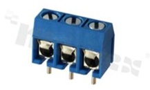 Listwa zaciskowa do PCB; w rastrze 5.00mm; 3-torowa; pionowa; na przewód 1.5mm2 (AWG 26-14); ze śrubami na wkrętak płaski; klatka mosiężna; niebieska; UL 300V/20A, TUV 250V/17.5A
