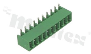 Pluggable terminal block; pitch 3.50mm; 10-ways; male; R/A pin header; closed type; UL 300V/8A; TUV:250V/7A