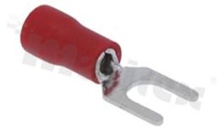 Konektor widełkowy; średni; otwór O4.3mm; na kabel 0.5-1.5mm2; Imax = 19A; izolacja czerwona