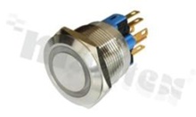 Push button switch; monostable; 22mm; solder terminals; ring red illumination; stainless steel; IP67