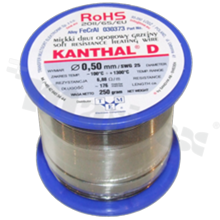 Drut oporowy grzejny Kanthal; renomowanego szwedzkiego producenta; średnica 0.50mm; SWG 27; -100+1300 st.C; 176m; 250g.