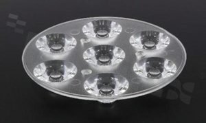 Lens for LED high power; angle: 30 degrees ; Number of LEDs: 7; Dimensions: round 67mm; Height: 13.4mm; material: PMMA; PC; Fastening: screw