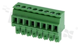 Listwa zaciskowa rozłączalna; w rastrze 3.81mm; 8-torowa; żeńska; na przewód 1.5mm2 (28-16AWG); kierunek wtykania prostopadły do osi przewodów; styki z fosforobrązu; mosiężna klatka; UL 300V/8A