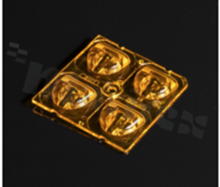 Lens for high power LEDs; light distribution: street type IESNA type III; number of diodes: 4; size: 50x50mm height:6mm; material type: PMMA; fixing method: pin, screw, glue