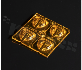 Lens for high power LEDs; light distribution: street type IESNA type III; number of diodes: 4; size: 50x50mm height:6mm; material type: PMMA; fixing method: pin, screw, glue