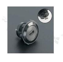 Gniazdo USBC3.1; żeńskie; otwór montażowy 22mm; podłączenie na wtyk USBC3.1 męski; korpus czarny; stop aluminium.