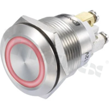 Push button switch; monostable; 19mm; screws terminals; stainless steel; ring red illumination; IP67.