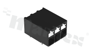 Listwa zaciskowa do PCB; w rastrze 3.50mm; 3-torowa; poziome wejście przewodu; na przewód 0.14-1.50mm2 (28-16AWG); ze stykiem sprężynowym; czarna; 300V/14A