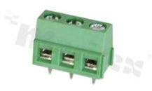 Listwa zaciskowa do PCB; w rastrze 5.00mm; 3-torowa; pionowa; na przewód 1.5mm2 (AWG 26-12); z ruchomą osłoną przewodu; ze śrubami na wkrętak krzyżakowy; klatka mosiężna; zielona; UL 300V/10A, TUV 250V/15A
