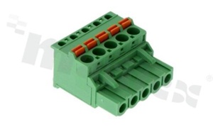 Listwa zaciskowa rozłączalna; w rastrze 5.08mm; 5-torowa; żeńska; na przewód 2.50mm2 (26-12AWG); kątowa; z zaciskiem sprężynowym; styki z fosforobrązu; stalowa klatka; UL 300/10A TUV 320/20A