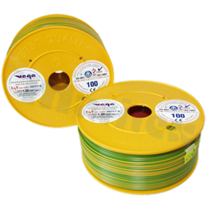 Single wire LGY/H05V-K; with copper multi-strand; yellow/green; cross section 1.00mm2; AWG 17; 500V; -40+105 deg.C; 100m.
