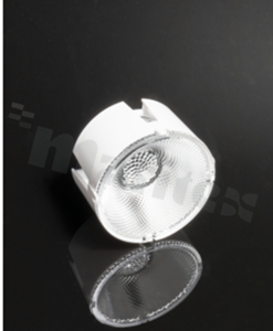 Lens for high power LEDs; beam angle:60 degrees FWHM; number of diodes: 1; size: circle 50mm; height: 28.1mm; material type: PMMA; mounting method: socket' mounting with holder C, compatible with LEDIL HEKLA. white