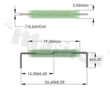 Kontaktron szklany RS-LV1925, Zakres: 20-30AT, Prąd przełączania: 0,5A(max), Moc przełączana: 60W, Wymiary: FI2,55x19,50mm, Montaż: THT poziomy