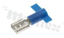 Flat connector; female; 6.3mm; 0.8mm; for wire AWG16-14(1.5-2.5mm2 wire); brass; insulation half; Imax= 10A