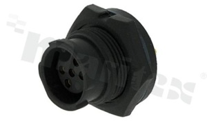 Gniazdo BD; X-LOK; 5 stykowe; męskie gniazdo; żeńskie styki; Imax = 5A; 300V AC/DC; lutowane; z nakrętką z przodu; IP68