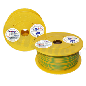 Przewód pojedynczy LGY/H05V-K; z wielodrutową miedzianą żyłą; żółty/zielony; przekrój 0.35mm2; AWG 22; 500V; -40+105 st.C; 200m.