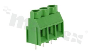 Listwa zaciskowa do PCB; w rastrze 7.62mm; 3-torowa; pionowa; na przewód 4.00mm2 (AWG 26-10); ze śrubami na wkrętak płaski; z ruchomą osłoną przewodu; klatka mosiężna; zielona; UL 300V/30A, TUV 630V/32A