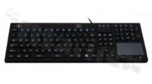 Klawiatura silikonowa IP68; 118 klawiszy; touchpad; funkcja "clean"; powłoka antybakteryjna; wymiary 409 x 139 x 11 mm; interfejs USB