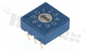 Rotary switch; 10 positions for BCD code; 10x10mm; horizontal; flat type; THT.