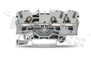 Installation terminal block; 1-level; through; 3-terminal for wire 0.5-6.0mm2 (20-10AWG); spring-loaded; grey; for DIN rail; 600V/30A
