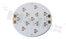 Podłoże MCPCB, przewodność cieplna 1.5W/(m*K), grubość: 1.6mm, Ilość warstw - 1, biała soldermaska, kolor legendy: bezbarwna, rozmiar: średnica 81mm, pokrycie padów: złoto; do diod MX3/MX6, /12