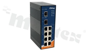 Industrial 10-port unmanaged Ethernet switch with 8x10/100Base-T(X) and 1000Base-X SFP; oper. temp. operating temperature -40+70 deg.C; supply 12...48VDC; DIN rail mountable