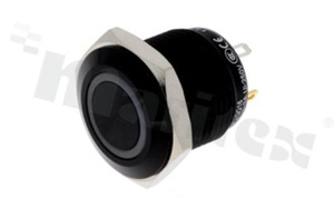 Push button switch; monostable; 16mm; solder terminals; aluminium; ring green illumination; IP65.