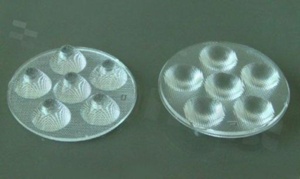 Lens for LED high power; angle: 25 degrees ; Number of LEDs: 6; Dimensions: round 73.2mm; Height: 13.5mm; material: PMMA; PC; Fastening: glue