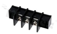 Listwa zaciskowa do PCB; w rastrze 9.50mm; 3-torowa; pionowa; na przewód 4mm2 (AWG 22-12); ze śrubami na wkręt płaski; klatka mosiężna; czarna; UL 300V/25A, TUV 750V/32A
