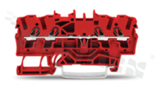 Installation terminal block; 1-level; through; 4-contacts for wire 0.25-4.0mm2 (22-12AWG); spring-loaded; red; for DIN rail; 600V/20A