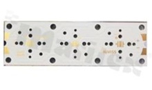 MCPCB, thermal conductivity 2W/(m*K), thickness: 2mm, number of layers - 1, black soldermask, legend color: gold, size: rectangle 25x80mm, pad cover: gold; for XP leds, /10