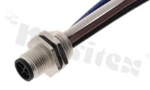 Receptacle M12; S-code; 4 pins; male; straight; 12A; rear side nut; with 15cm wire; IP68