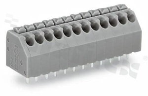 Listwa zaciskowa do PCB; w rastrze 3.50mm; 8-torowa; skośne wejście przewodu; na przewód 0.20-1.50mm2 (24-16 AWG); ze stykiem sprężynowym; szara; UL: 300V/5A