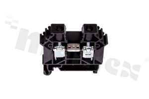 Złączka szynowa; 1-poziomowa; 2-zaciskowa na przewód 0,5-10,0mm2; zacisk śrubowy; czarna; na szyne DIN; 1000V/57A