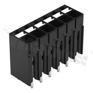 Listwa zaciskowa do PCB; w rastrze 3.50mm; 6-torowa; pionowe wejście przewodu; na przewód 0.14-1.50mm2 (28-16AWG); ze stykiem sprężynowym; czarna; 300V/14A