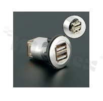 Gniazdo USB2.0; żeńskie; otwór montażowy 22mm; podłączenie na wtyk USB2.0 żeński; korpus srebrny; stop aluminium.
