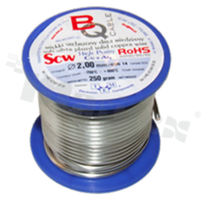 Silver coated copper wire; diameter 2.00mm; SWG 14; -40+105 deg.C; 8m; 250g.