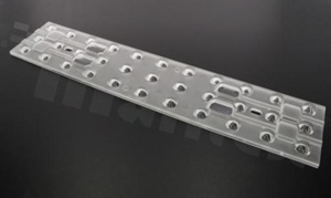 Lens for LED mid power; angle: asymmetric; Number of LEDs: 33; Dimensions: 286x60mm; Height: 7.8mm; material: PMMA; Fastening: screw