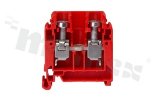 Złączka szynowa ; 1-poziomowa; 2-zaciskowa na przewód 0,5-16,0mm2; zacisk śrubowy; czerwona; na szyne DIN; 690V/76A