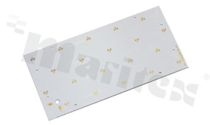 MCPCB, thermal conductivity 1.5W/(m*K), thickness: 2mm, number of layers - 1, white soldermask, legend color: colorless, size: rectangle 298x148mm, pad cover: gold; for MX LEDs, /20