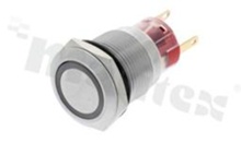Push button switch; monostable; 19mm; solder terminals; stainless steel; ring blue illumination; IP67.