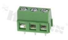 Listwa zaciskowa do PCB; w rastrze 5.00mm; 3-torowa; pionowa; na przewód 1.5mm2 (AWG 26-12); z ruchomą osłoną przewodu; ze śrubami na wkrętak krzyżakowy; klatka mosiężna; zielona; UL 300V/10A, TUV 250V/15A