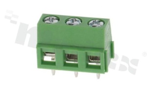 Listwa zaciskowa do PCB; w rastrze 5.00mm; 3-torowa; pionowa; na przewód 1.5mm2 (AWG 26-12); z ruchomą osłoną przewodu; ze śrubami na wkrętak krzyżakowy; klatka mosiężna; zielona; UL 300V/10A, TUV 250V/15A