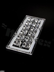 Lens for LED high power; angle: asymmetric; Number of LEDs: 12; Dimensions: 173x71mm; Height: 9.6mm; meterial: PC; silicone; Fastening: screw