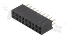 Listwa stykowa do PCB; w rastrze 2.54mm; 2x9 styków; montaż: THT; żeńska; prosta; dwurzędowe 