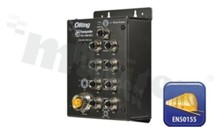 EN50155 8-port unmanaged Ethernet switch with 8x10/100Base-T(X); M12 connector