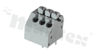 Listwa zaciskowa do PCB; w rastrze 3.50mm; 3-torowa; skośne wejście przewodu; na przewód 0.20-1.00mm2 (28-18AWG); ze stykiem sprężynowym; czarna; UL 300V/10A, TUV 250V/10.5A